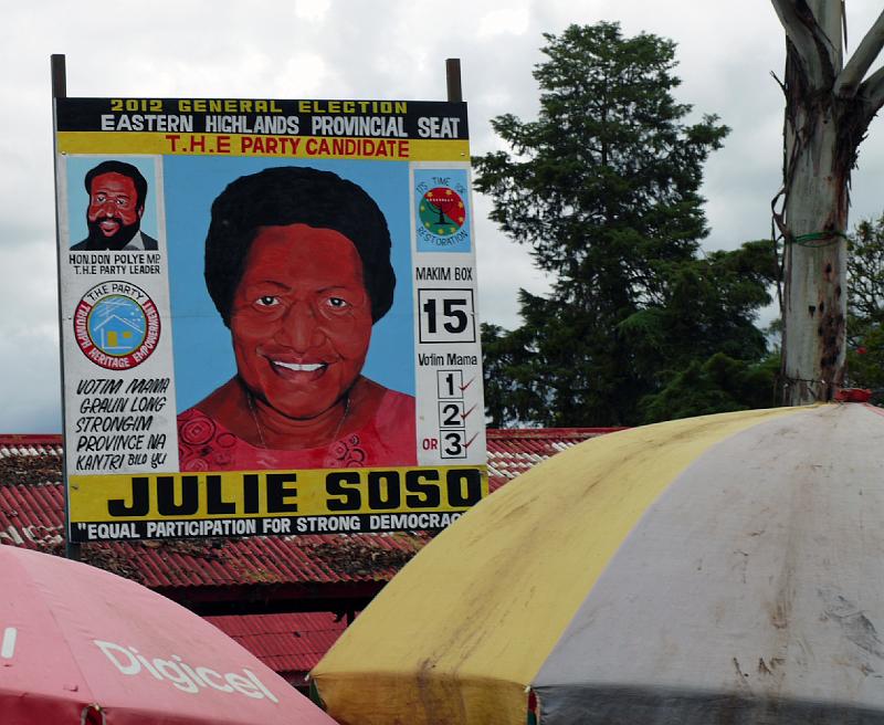 PNG3-43-Seib-2012.jpg - Election poster on the market 2012, Julie Soso was elected the first female governor of the Highlands (Photo by Roland Seib)