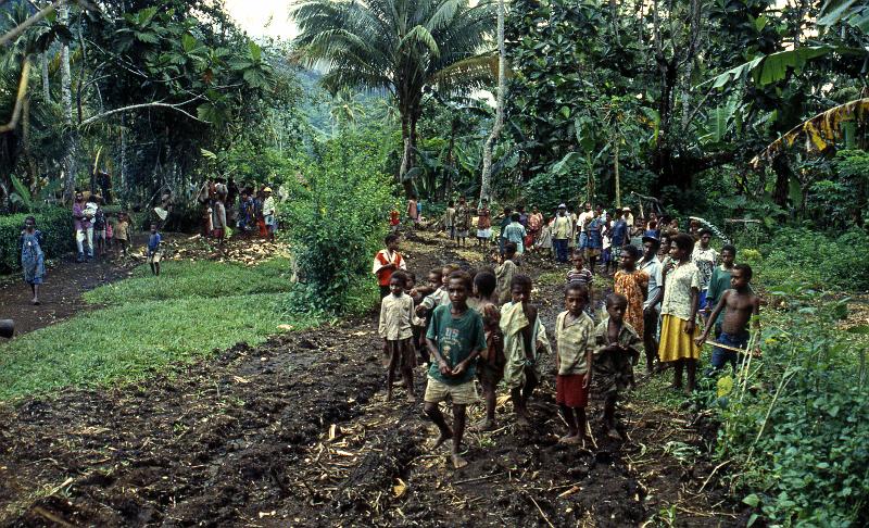 PNG6-013-Seib-1996.jpg - Village sing-sing; opening of new houses built by NGO Habitat for Humanity in the remote Finschhafen District, Morobe Province 1996 (Photo by Roland Seib)