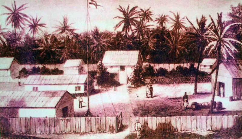 PNG7-04.jpg - Hernsheim station on Matupi, the German flag was raised here on 3 November 1984 (source photo: New Guinea Club & Rabaul Museum, Rabaul)(Photo by Roland Seib)