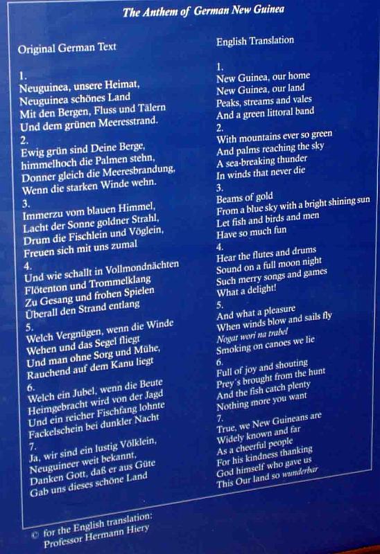 PNG7-49.jpg - The Anthem of German New Guinea (source: exhibition “Tupela Poroman. Old Ties and New Relationships”, East New Britain Historical and Cultural Centre, Kokopo)(Photo by Roland Seib)