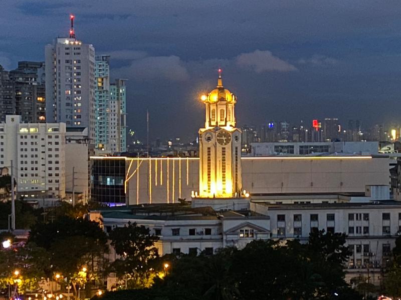 Philippines2-02-Unterkoefler-2024.jpg - Manila City Hall clock tower. View from the Intamurose district  (Photo by Dieter Unterkoefler)