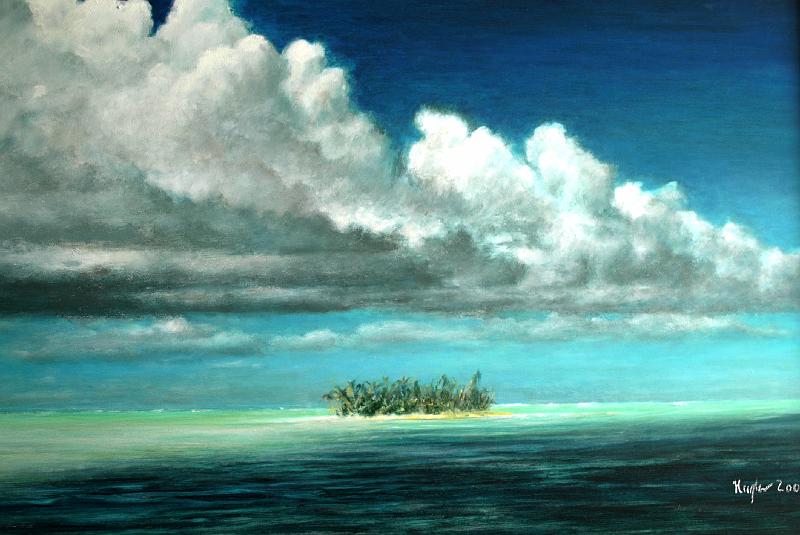 Kunst-20-Seib-Kugler.jpg - Motu, Bora Bora, Werner Kugler, Cologne 2005, oil on canvas, w 49 × h 32 (Photo by Roland Seib)