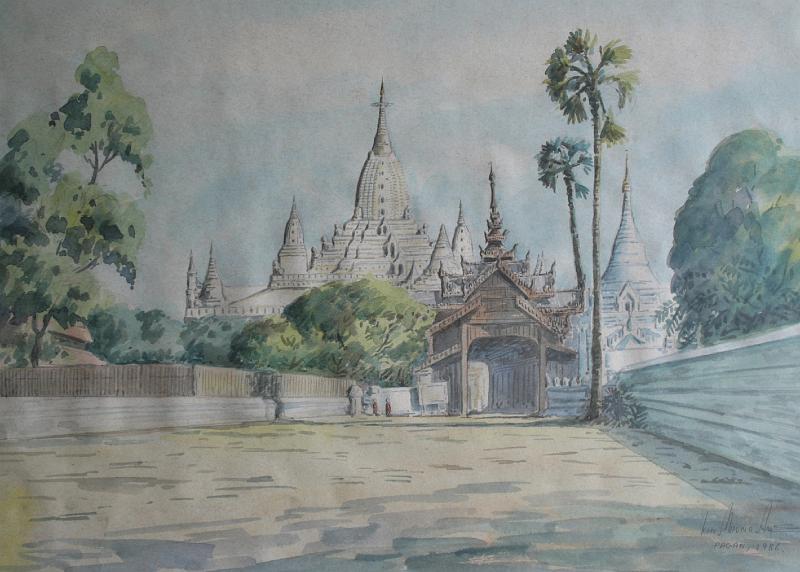 Seib-2010-Kunst-02-Kin-Maung-An.jpg - Pagan, Burma, Kin Maung An, Pagan 1986, watercolor, w 36 × h 28 (Photo by Roland Seib)