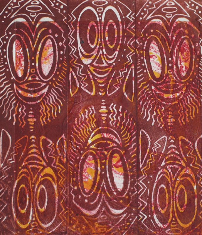 Seib-2010-Kunst-09-Yobale.JPG - “Spirits of the dead”, Philip Yobale, Port Moresby 1997, woodblock printing, w 27,5 × h 23 (© Roland Seib)