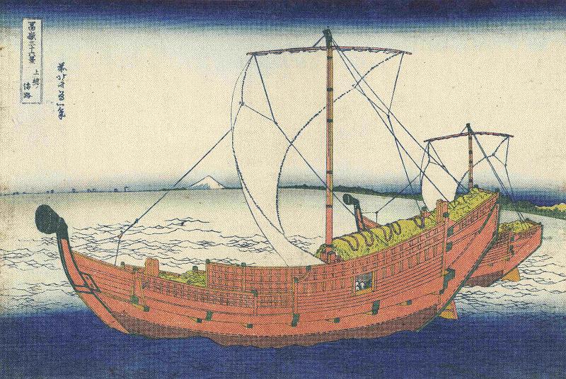 Fuji-26-Hokusai.jpg - "The Kazusa Province sea route" (Kazusa no kairo), first publication: ~ 1830, Katsushika Hokusai: Thirty-six Views of Mount Fuji. Bibliothèque nationale de France, Paris.