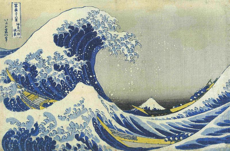 Fuji-27-Hokusai.jpg - "The Great Wave off Kanagawa" (Kanagawa oki nami-ura), first publication: between 1826 and 1833, Katsushika Hokusai: Thirty-six Views of Mount Fuji. Bibliothèque nationale de France, Paris.